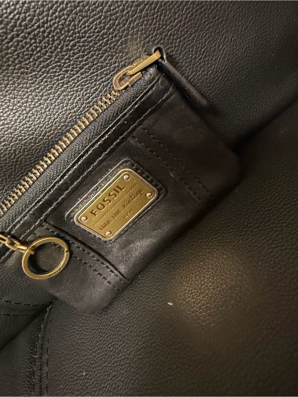 Fossil Black Leather Coin Pouch with Gold Hardware Accents